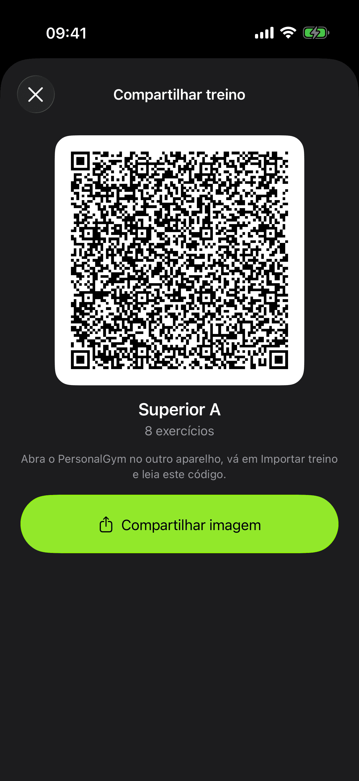 QR Code para compartilhar o treino Superior A com outra pessoa