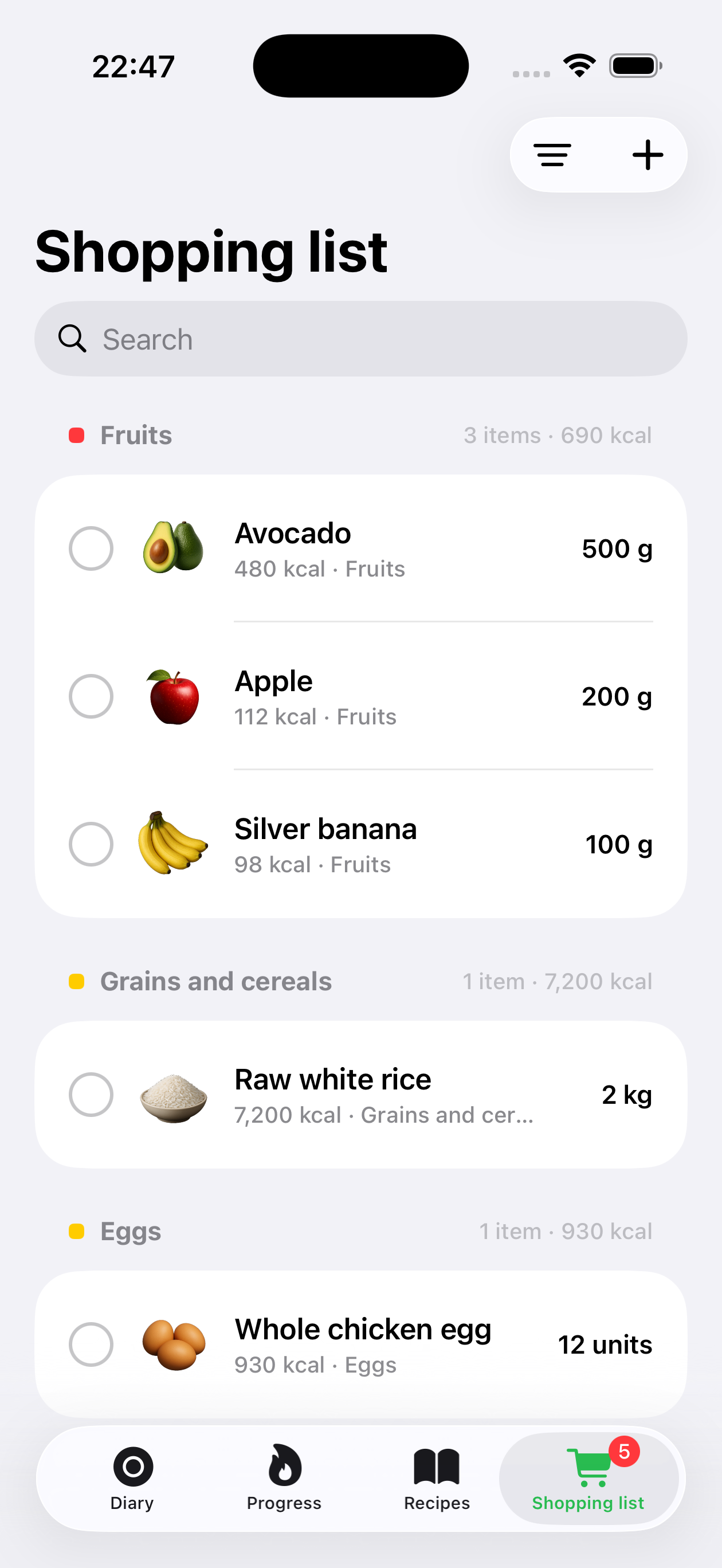 Bacuri shopping list